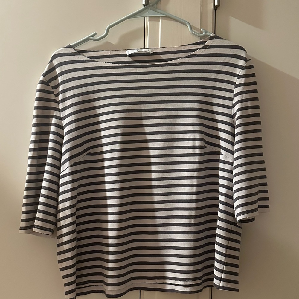Mango Dark Grey and White Striped Long Sleeve Top